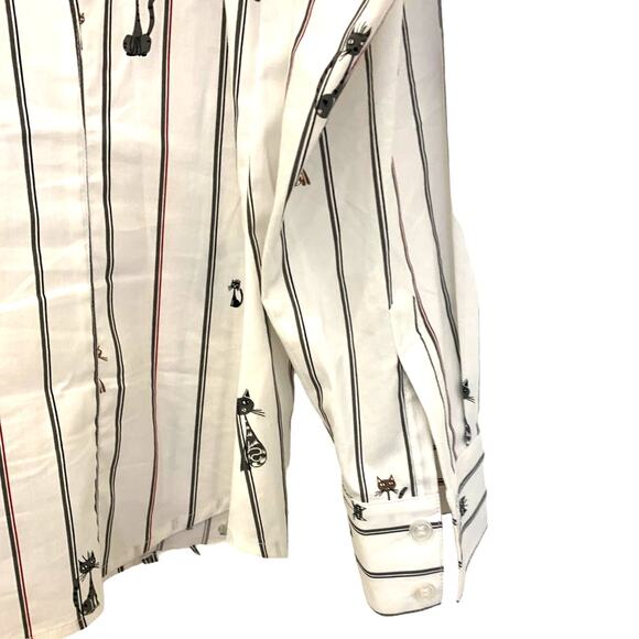 Chico's Cat Print Button Up Shirt 1 US8 M Womens White Business Casual Preppy - Picture 6 of 10